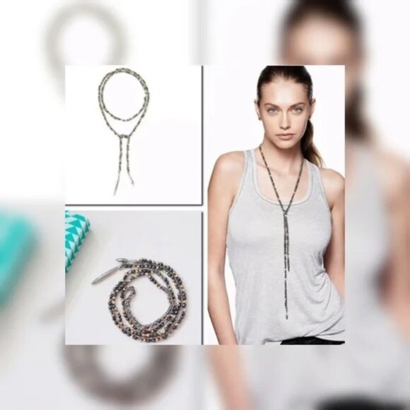 Stella & Dot The Versatile Zoe Silver Beaded Lariat Necklace  42” - Picture 2 of 5